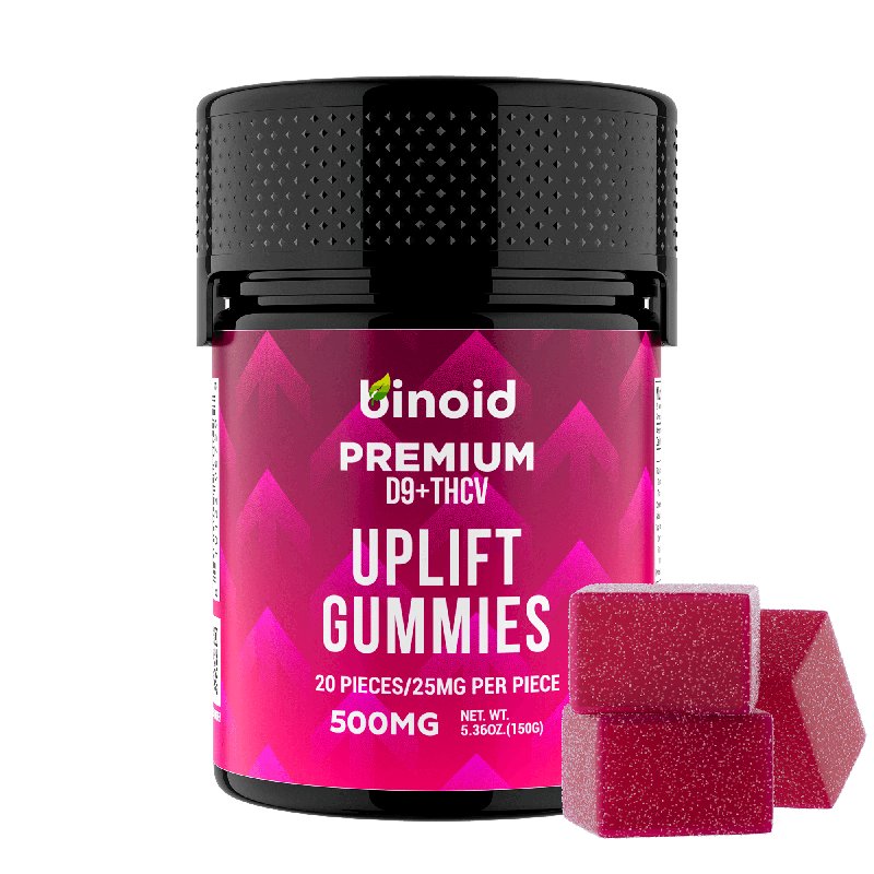 Binoid Premium Uplift gummies jar, Delta 9 plus THCV, 500mg