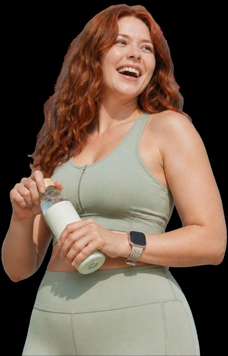 Smiling woman in sportswear holding a water bottle, from Bolt Pharmacy