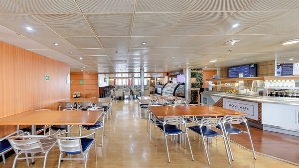 Self-service restaurant seating area on board the Isle of Inisheer