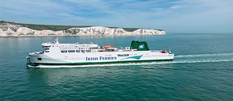 Irish Ferries ferry passing the white cliffs near Dover