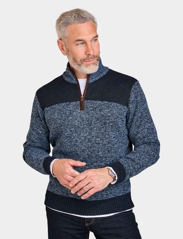 Pegasus fleece-lined quarter zip knit in navy