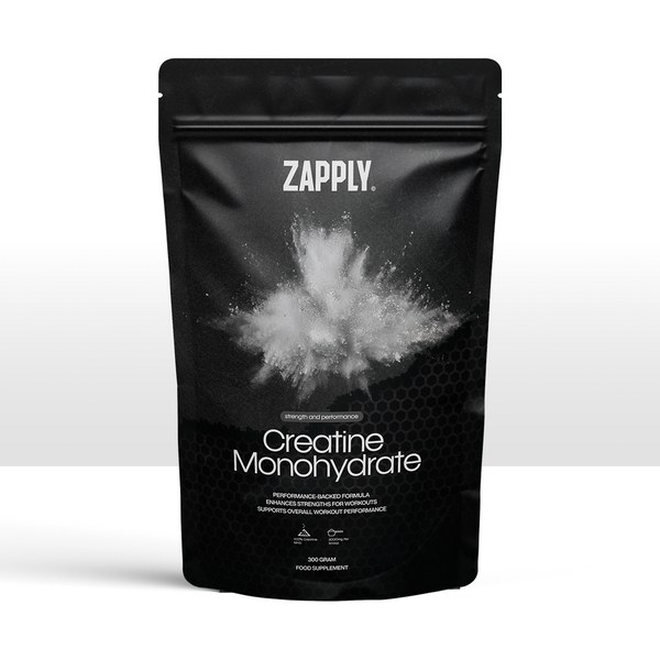 Zapply Creatine Monohydrate pouch standing on a white background
