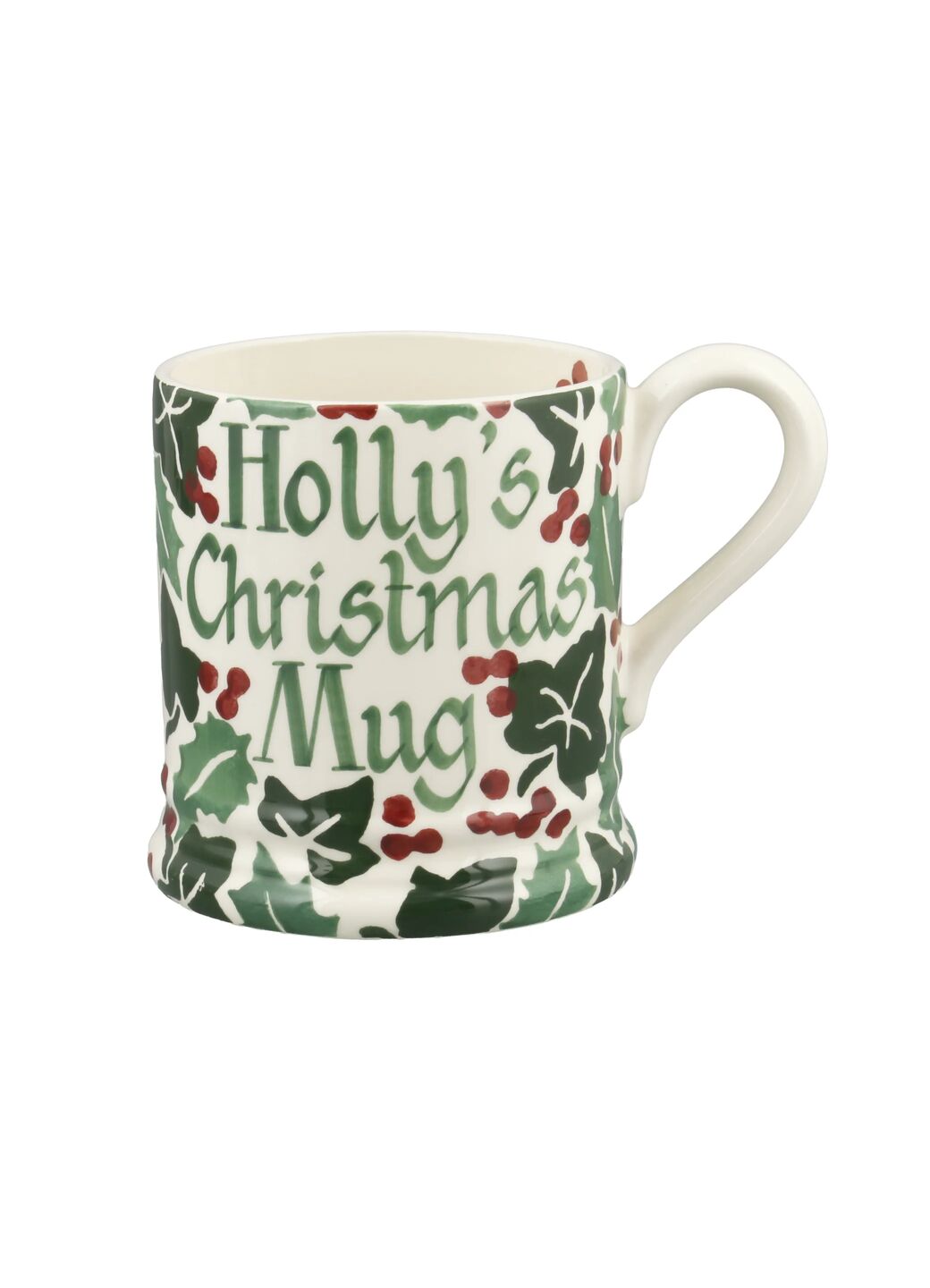 Emma Bridgewater Personalised Holly and Ivy half pint mug reading Holly's Christmas Mug