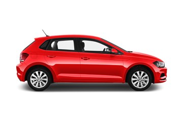 Red compact hatchback, a typical small rental car