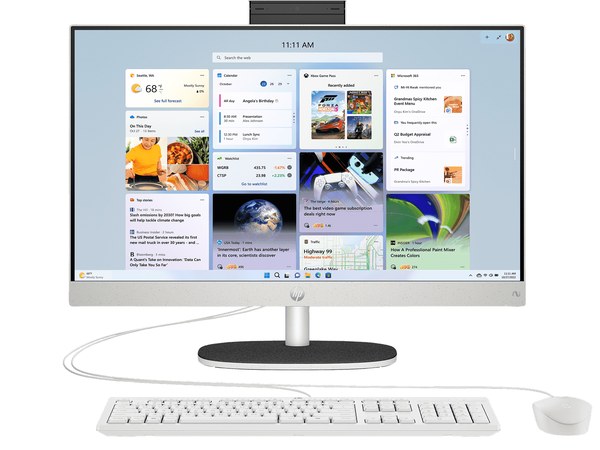 HP 23.8 inch AI all-in-one desktop PC on a round black base
