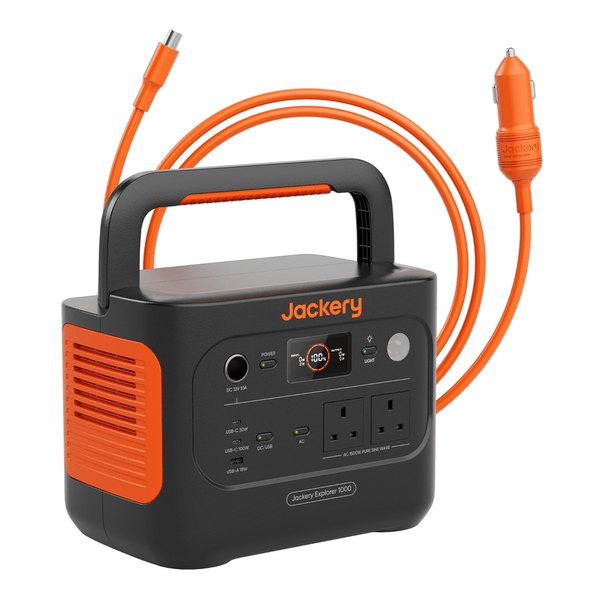 Jackery Explorer 1000 v2 with car charging cable