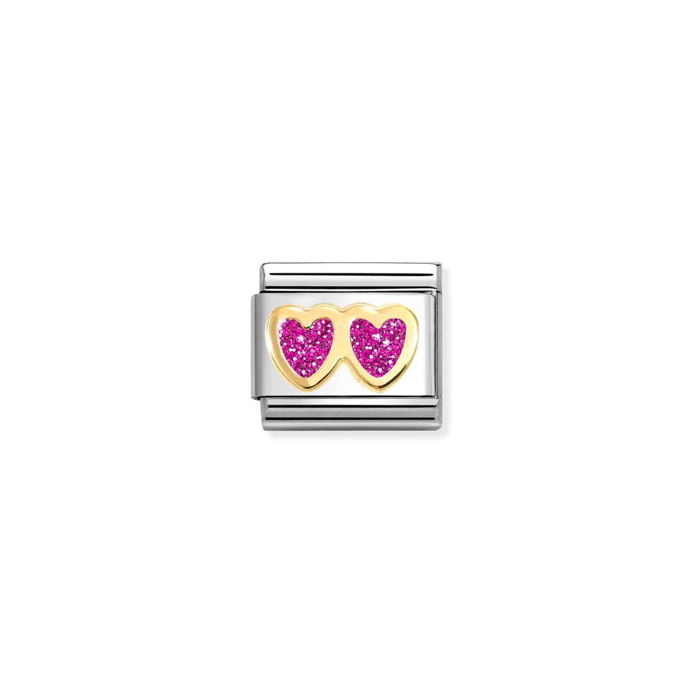 Nomination Classic charm with two pink glitter hearts