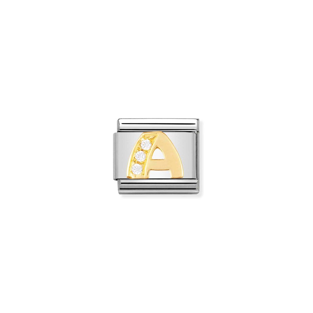 Nomination Classic gold letter A charm with stones