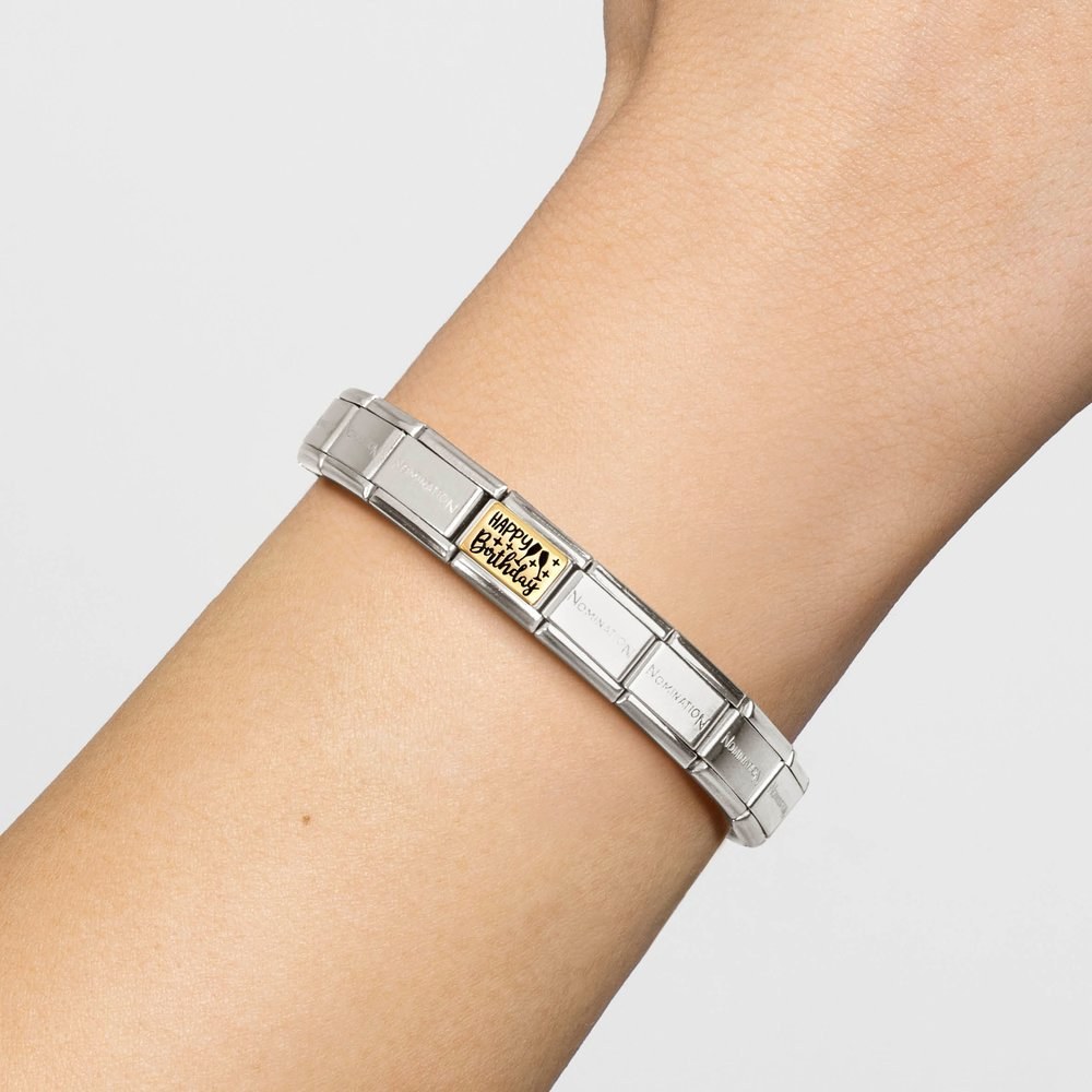 Nomination Composable stainless steel bracelet with a gold Happy Birthday link
