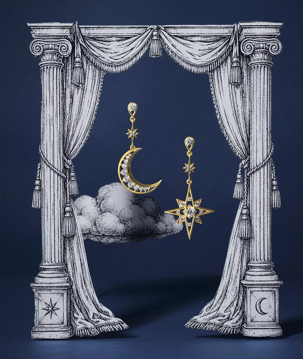 THOMAS SABO Midnight Sky mismatched moon and star earrings in gold