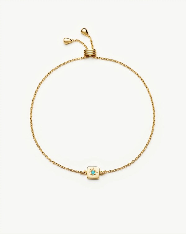 Missoma December Birthstone Slider Bracelet in gold plating with a dyed turquoise magnesite stone