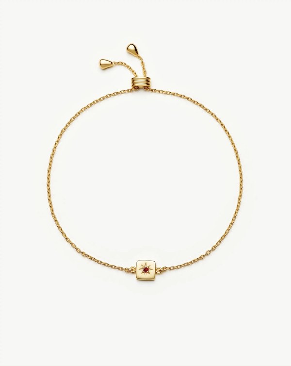 Missoma January Birthstone Slider Bracelet in gold plating with a natural garnet