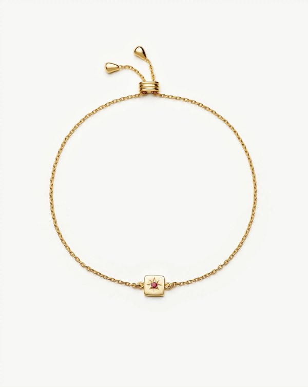 Missoma July Birthstone Slider Bracelet in gold plating with a ruby centre