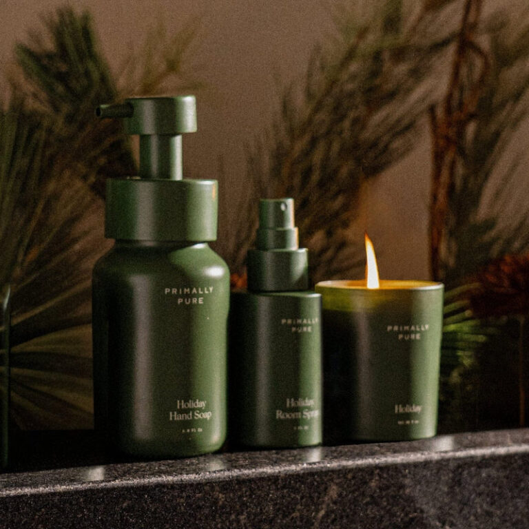 Primally Pure Holiday Home Collection with hand soap, room spray and candle