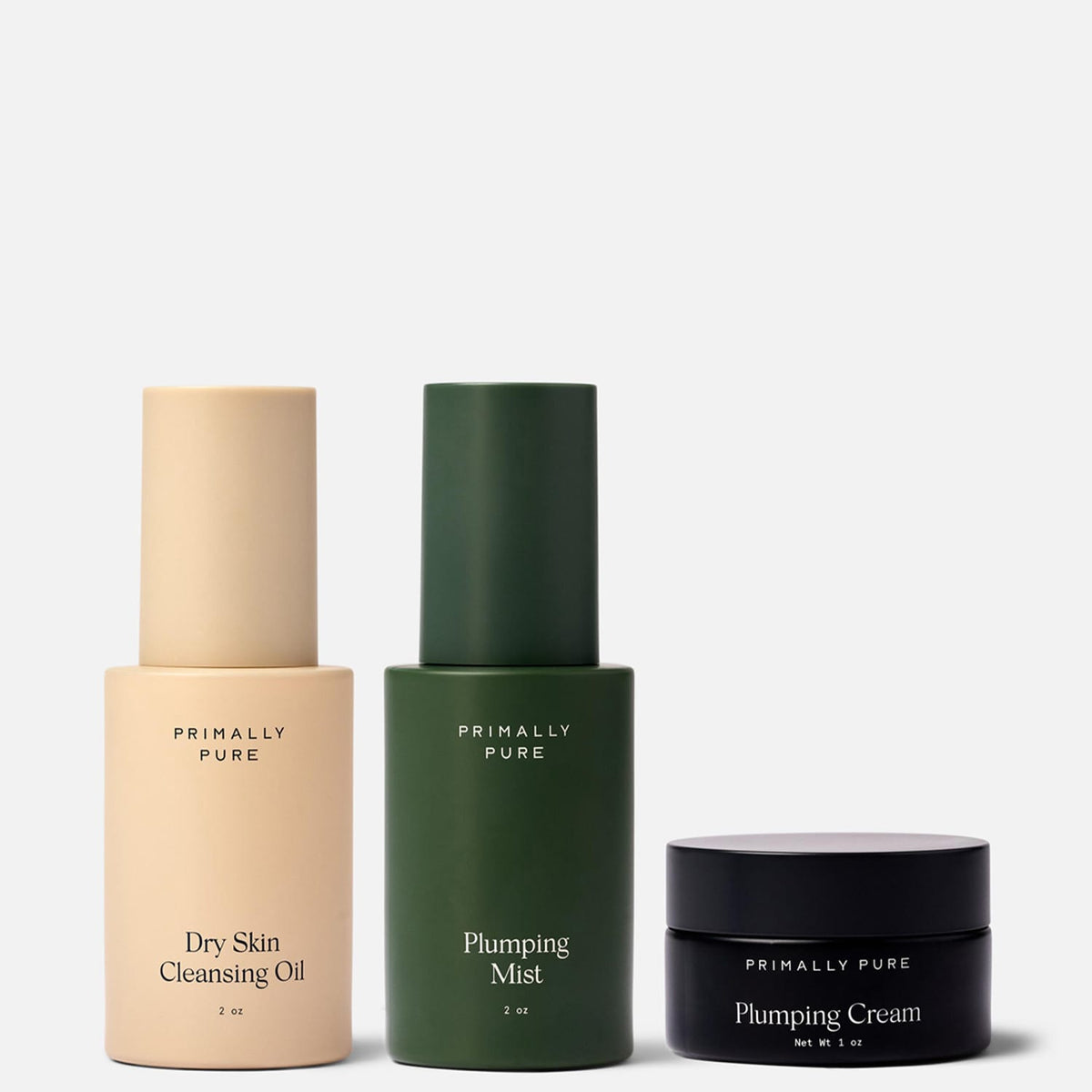 Primally Pure Dry Skin Cleansing Oil, Plumping Mist and Plumping Cream
