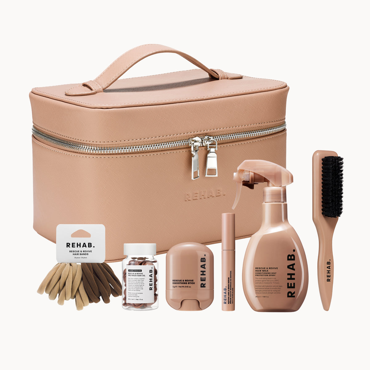 REHAB. Rescue and Revive Collection products with the REHAB. vanity case