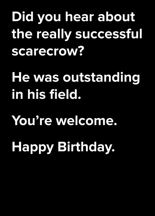 Scribbler dad joke birthday card about an outstanding scarecrow