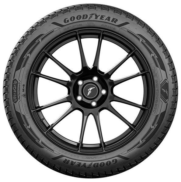 Goodyear UltraGrip Performance 3 winter tyre on a black alloy wheel
